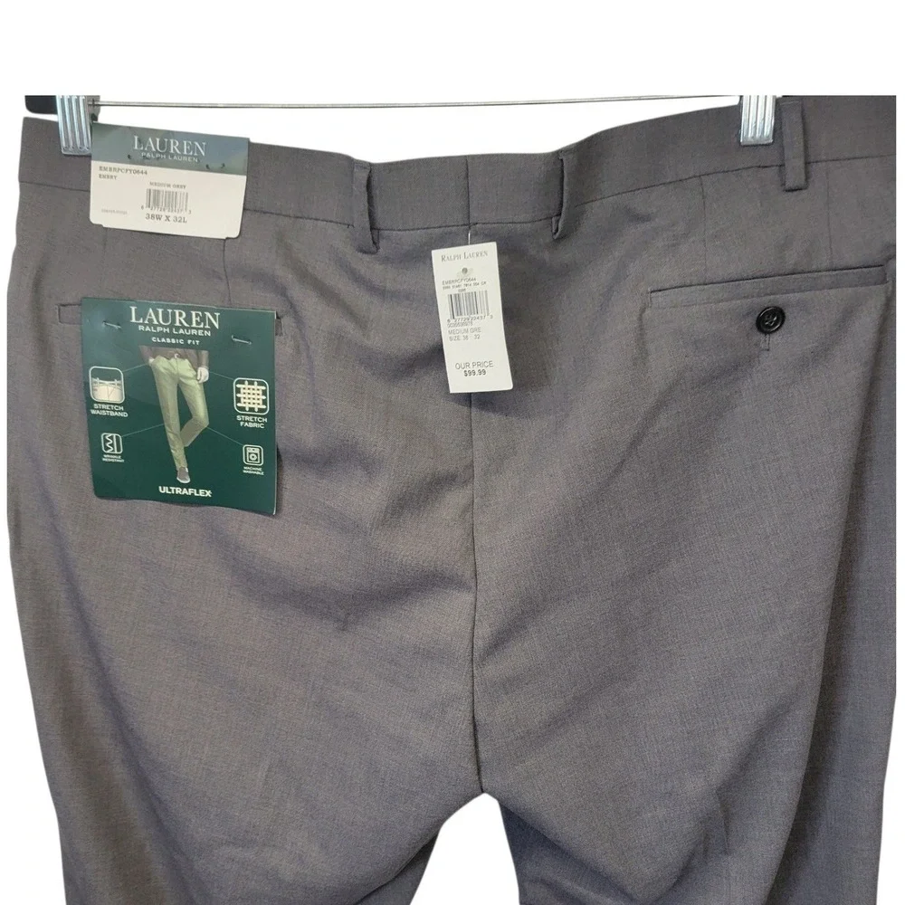 Lauren Ralph‎ Lauren Ultraflex Mens Dress Pants 38x32 Med Grey Classic Fit I691